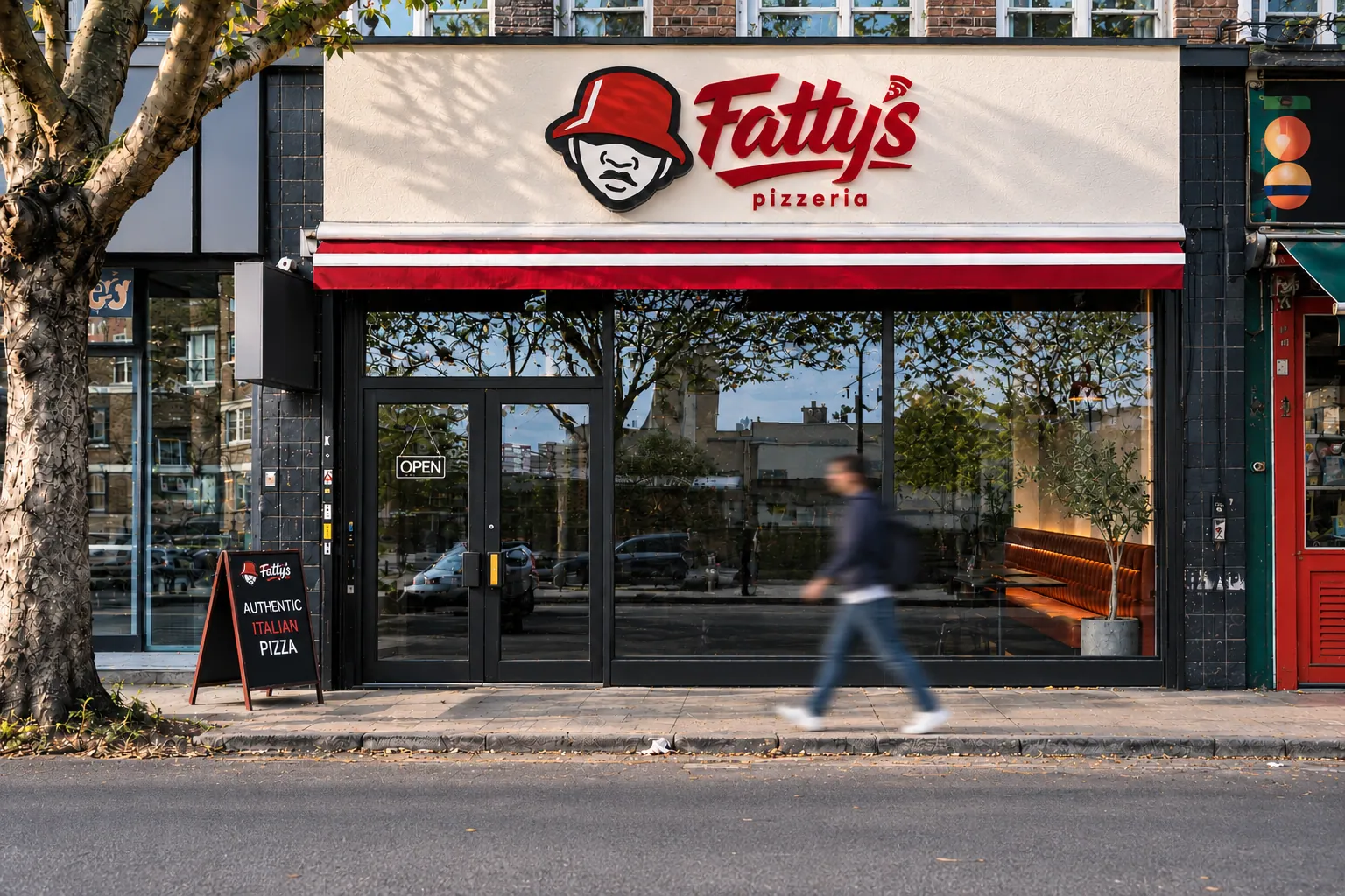 Fatty's Pizzeria shopfront with its new fascia and awning