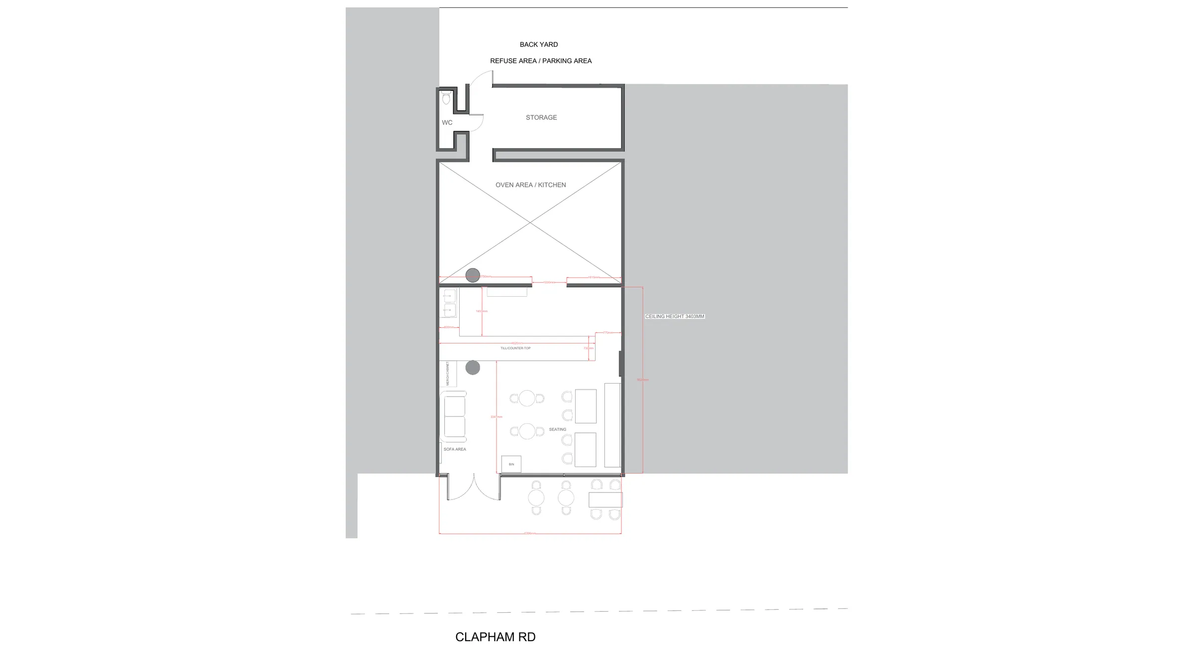 Proposed floor plan with the new counter, sofa area and seating