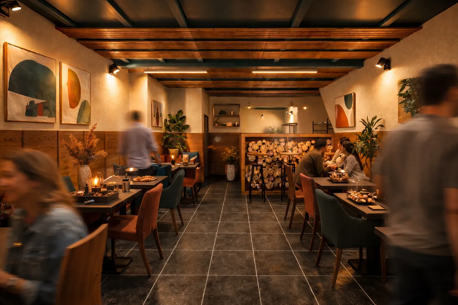 Render of the Smokes dining room looking out through the glazed shopfront to the street